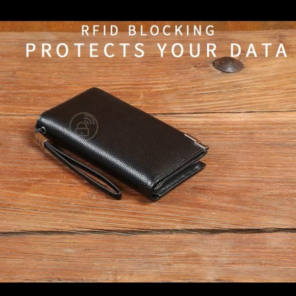 New Long Black Leather Wallet for Men Zippered Leather Wallet RFID - Picture 10 of 12